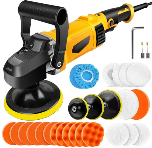 1400W Car Polishers and Buffers with D-Shaped Handle, Electric Corded Car Polisher for DIY Sanding, Polishing, Waxing, 800-3500RPM 6 Variable Speed Portable Buffing Machine, Rotary Car Polisher Kit