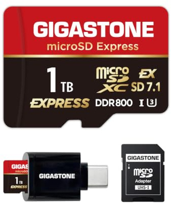【Für Switch 2 entwickelt】 GIGASTONE 1TB microSD Express Speicherkarte SDXC, bis zu 800/650MB/s, SD UHS-I UHS-II, Kameras, V30 U3, mit SD-Adapter & USB-C Kartenleser 【5 Jahre Datenrettung】