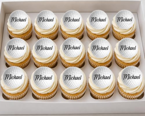 Personalised Golf Ball Edible Cupcake Toppers x15 5cm Round Icing Sheet