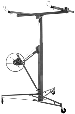 Gipskartonplatten-Heber 68 kg Tragkraft Höhenverstellbarer Trockenbau Lift 140–335 cm mit 3 Bremsrollen & 60° Neigung Klappbarer Plattenheber für Decken und Wandmontage aus Stahl, Grau