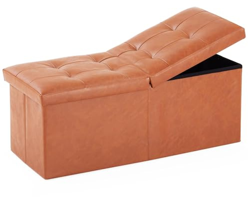 JIUYOTREE Sitzhocker mit Stauraum klappbare Sitzbank 33 x 80 x 33 cm Fußbank Aufbewahrungsbox Stuhl hinter dem Bett für Wohnzimmer Flur Schlafzimmer Elfenbeinweiß (Vintage-Braun)