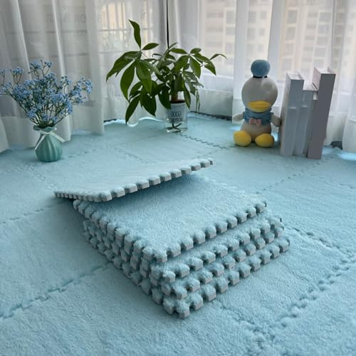 GDHKDDFL Losetas de moqueta de Felpa, 10 Piezas de alfombras entrelazadas Felpa cuadradas Espuma entrelazada, Alfombra Suave, Escalada for Dormitorio y Sala Estar(Light Blue)