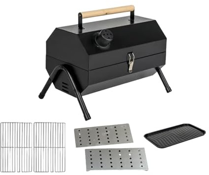 F Fityle Gril de Table Portable pour Barbecue Extérieur, Accessoires de Cuisson, Noir avec Poêle à Griller
