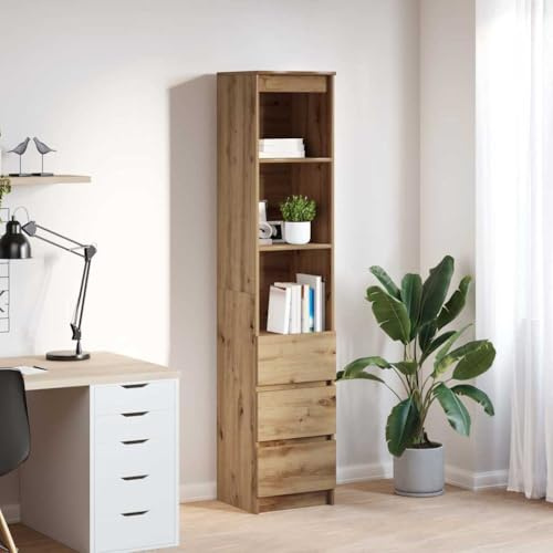 GeenYuu Artisan Oak Highboard, 37.5 x 35 x 180 cm, Wood Material, Narrow Chest of Drawers with 3 Drawers, Shelf for Living Room, Bathroom, Hallway, Office, Easy Care, Durable