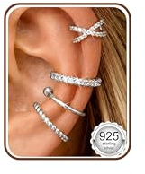 Adramata 4Pcs Ear Cuff Argento 925 Orecchinia Senza Buco Regolabile Orecchini Clip Ipoallergenici Orecchino Finti Non Piercing per Helix Cartilagine Ear Cuff Orecchini Donna Oro/Argento