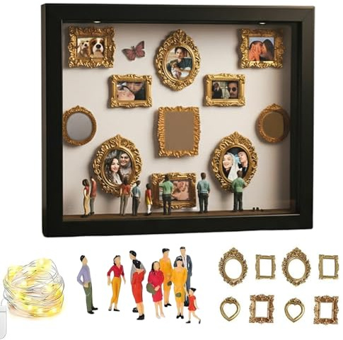 DIY Mini Museum Silhouette Box, 2026 Neu Kreatives Erinnerungsdisplay Kit, Kreatives Bilderrahmen mit LED Licht, Miniaturfiguren Geschenkidees für Jahrestag, Hochzeit, Heimdekoration (Schwarz)