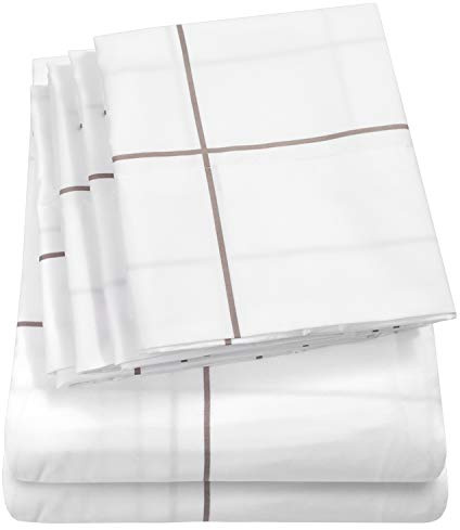 Sweet Home Collection Queen 6 Piece 1500 Supreme Collection Fine Brushed Microfiber Deep Pocket Queen Sheet Set Bedding - 2 Extra Pillow Cases, Great Value, Window Pane White