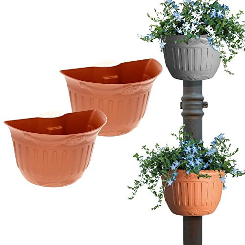 Blumentopf Pflanz Topf Gefäß Regenrohr Regenrinne Fallrohr Wand Topf 2 St im Set Terracotta