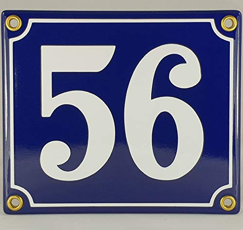 Hausnummer Emaille Schild Nr. 56 Blau-Weiß Handarbeit