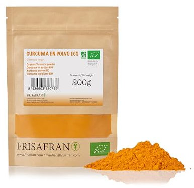FRISAFRAN | Curcuma Bio en Poudre 200g | Épice | couleur saveur et arôme | végétalien | En poudre | biologique | Curcuma-moulu | sans gluten | Nourriture naturelle