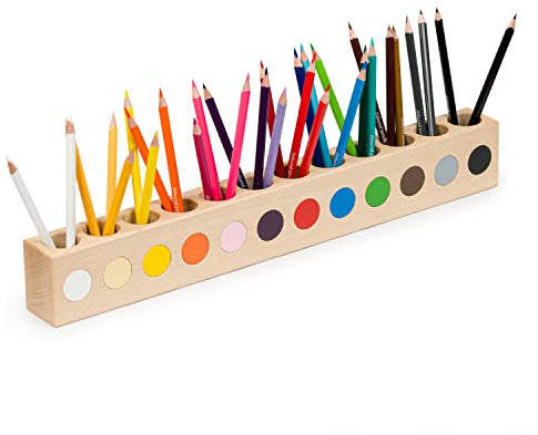 Obubu Montessori Schreibtisch Organizer Kinder - Stiftehalter Holz - Stifte Organizer - Stiftebox Holz - Organizer für Bleistifte mit 12 Farbkennung