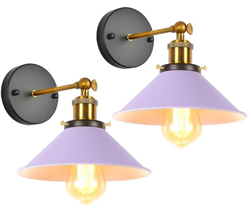 iDEGU 2 Stück Wandleuchten, Retro Wandlampe im Metall Lampenschirm mit 240° Verstellbare Moderne Deckenlampe Wandspots für Schlafzimmer Wohnzimmer Flur, 22CM (Lila)