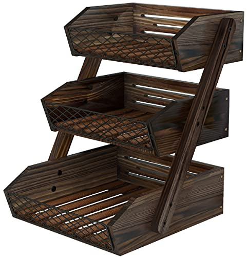 Dorhors Fruit Basket for Kitchen,Fruit Bowl,Kitchen Counter Organizer,Wooden Vegetable Holder for Countertop,Bread Storage Basket Stand(3 Tier)