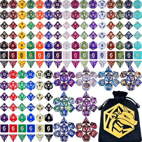 Amiven RPG Dice Set 210 Polyhedral Dice with Drawstring Bag for DND