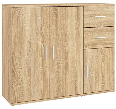 vidaXL Sideboard Living Room Cupboard Storage Cabinet Highboard Home Organiser Sideboard Cabinet Sonoma Oak 91x29.5x75 cm Engineered Wood