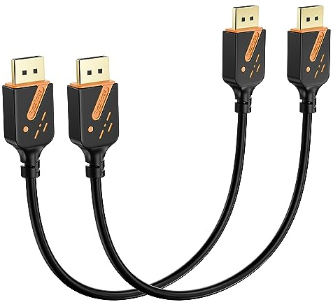 RyzzRooa Short DisplayPort Cable 1 FT, 2-Pack DP to DP Cables, 4K Display Port Cable Male to Male Adapter with 2K@165Hz/144Hz Support 3D, HDR for Gaming, TV, Monitor, Docking Station …