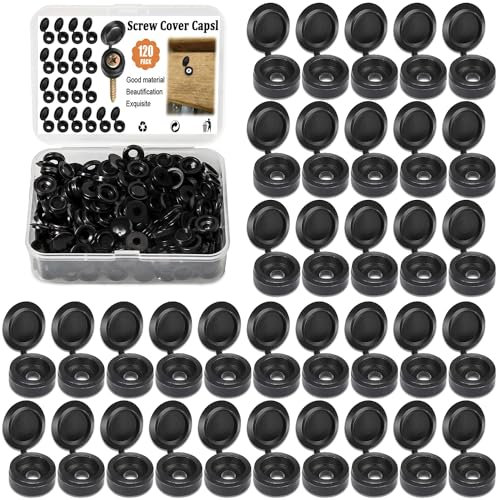 120 Pcs Screw Caps, Plastic Hinged Screw Cover Caps, Folding Screw Cover Plastic Screw Caps, Screw Covers For Replacement Screw Decorative Covers, Universal Size 4-6MM(Black)