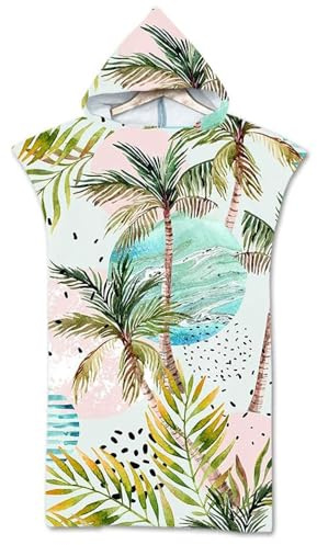 Lukery Handtuch Poncho mit Kapuze, Surf Poncho für Damen Herren Jugendliche, Umziehhilfe Strand Drucken Badeponcho, Kompakt und Sehr Leicht Robe aus Mikrofaser für Strand Schwimme 75x110cm