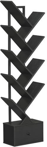 HOOBRO Scaffale a Forma di Albero, Libreria a 9 Livelli, Organizzatore per Libri, Portaoggetti per CD, Stile Vintage, per Soggiorno, Camera da Letto, Studio, Nero EBK18SJ01G1