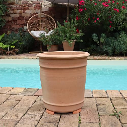 Palatina Werkstatt Kreta Keramik Pot de fleurs en terre cuite fait à la main résistant au gel avec bac à pot, bac à plantes, jardinière, pour l'intérieur et l'extérieur, 33 cm + coins