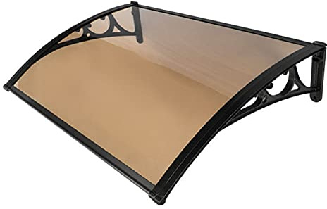 Tenda da sole per finestra in policarbonato, tettoia per esterni, parasole per esterni, grondaia, resistente alla pioggia e alla neve, tettoia per porte d'ingresso (Color : Brown, Size : 60x60cm/23.6