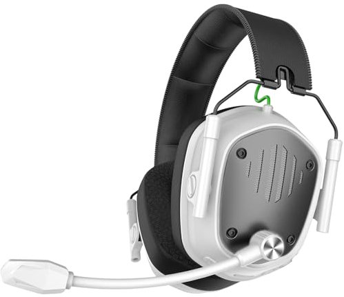 Skapendy VK81 Casque Gaming sans Fil pour Ps5, Ps4, PC, 3D Son Stéréo, 2.4 GHz Casque Bluetooth sans Fil avec Microphone anti-bruit, Casque Gamer avec Lumière RGB,Pliable, Batterie de 50H (Noir Blanc)