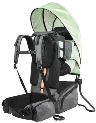 Babymoov Mochila portabebés para senderismo Moov & Hike: ergonómica con asiento ajustable y reposacabezas acolchado, con capota, bolsa de almacenaje 10l (Verde)
