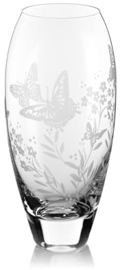 DIAMANTE Bud Vase 'Butterfly' - Small Hand Etched Crystal Vase with Butterfly Wildlife Flowers Pattern - 18cm gift packed Mother's Day (7 inches tall)