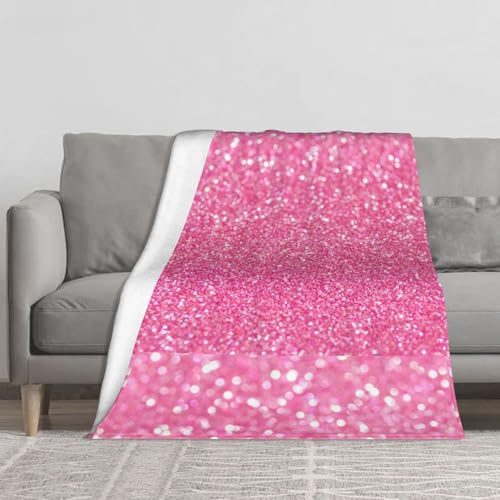 Funkelnder rosa Glitzer Bedruckt Kuscheldecke, warme Flanell-Fleece-Plüsch-weiche Überwurfdecke als Bettdecke/Bettlaken, 127 x 152 cm