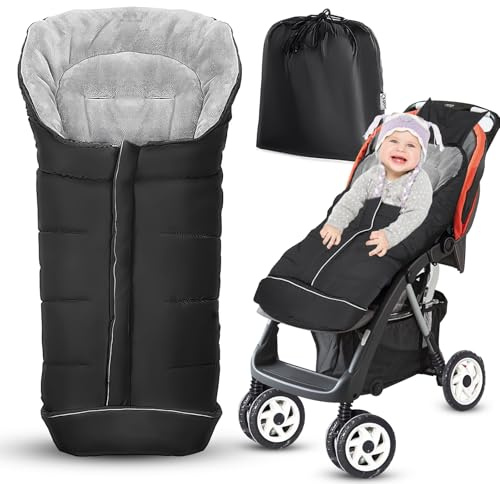 SJDUOCAI Fotsäck vinter baby barnvagn, åkpåse buggy, barn vinteråkpåse, babyåkpåse för barnvagn, sportstol, förtjockad design, mörkgrå, Grön, One size