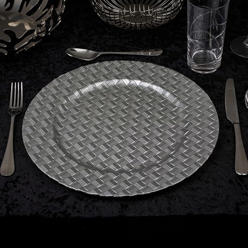 URBNLIVING 33cm Depth Charger Reusable Plates Set Gold Box Weave Design Table Plate for Christmas Halloween Wedding Party Catering Event Decoration Perfect for Any Occasion - Acrylic Material