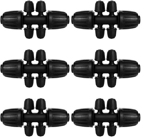 VooGenzek 6 Pezzi Raccordi per Irrigazione, Connettore Tubo a 6-Vie da Giardino per Tubo 13/16 mm a 4/7 mm, Connettori a T con Spinato Irrigazione a Goccia, per Prato, ​Giardin