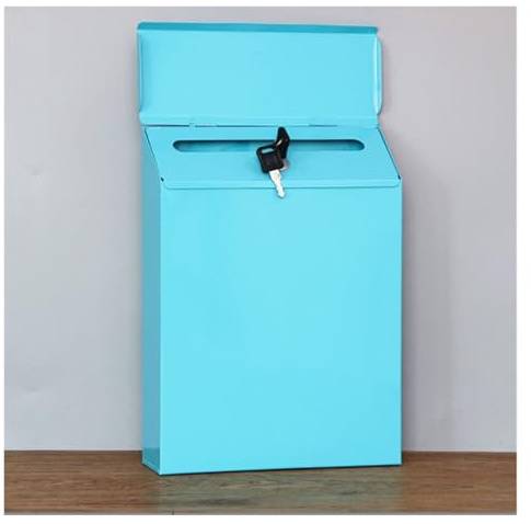 Cassetta postale moderna da parete in metallo con chiusura a chiave, per lettere e pacchi, sicura per commenti, con supporto per pagamenti, cassetta postale da esterno, colore blu