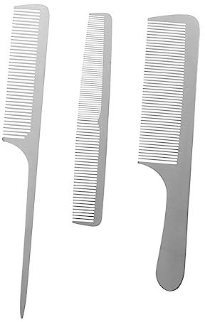 WRITWAA 3pezzi Pettine Per Capelli in Acciaio Resistente Di Pettini Da Parrucchiere Pettini Da Barbiere Denti Lisci Per Districare Capelli Prevenire Elettricità Statica Adatto Per Uso Quot