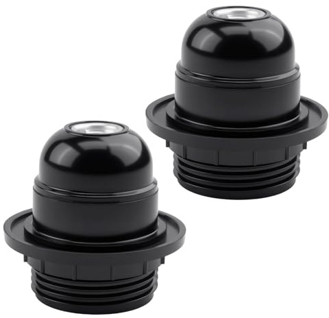 2PCS Edison Screw ES E27 Lamp Holder Light Bulb Pendant Socket, E27 Screw Lampholder Fitting Adapter 10mm Threaded Entry with Safety Lock for Ceiling Table Lights, Black