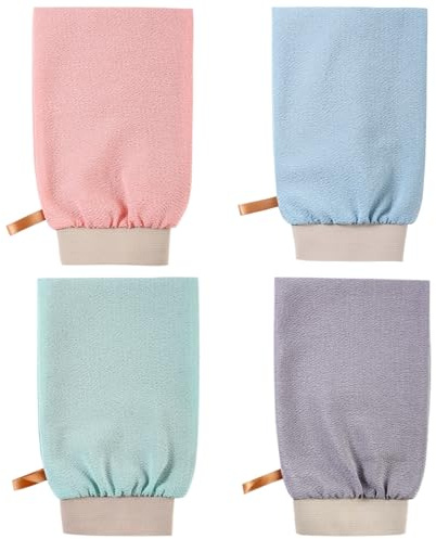 LUFFLOK 4 Pezzi Guanto Esfoliante Corpo, Guanto per Pulizia Pori Viso e Corpo, Guanti Esfolianti Corpo per Peeling e Scrub, Multicolore per Uomini e Donne Guanto Depilatorio (4 Pezzi)