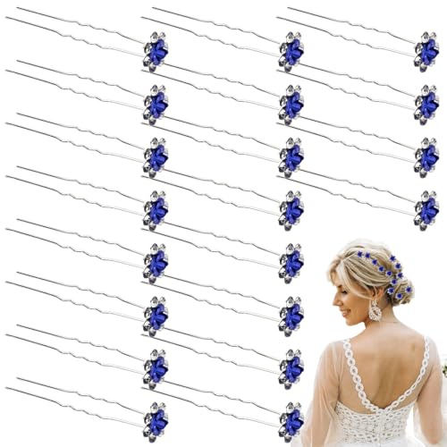KEJOL - Lot de 20 épingles à cheveux avec fleurs en strass, accessoires élégants pour mariage, demoiselles d'honneur et femmes | Accessoires cheveux bleu royal pour fête, mariage ou usage quotidien