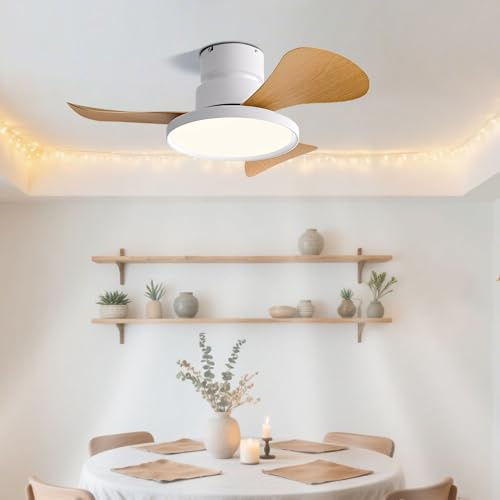 Pilanp Moderno Piccolo Ventilatore da soffitto con Luce Silenzioso da 29 Pollici Ventilatore da soffitto a Risparmio energetico con Telecomando 6 velocità, per Camera da Letto Cucina Sala da Pranzo