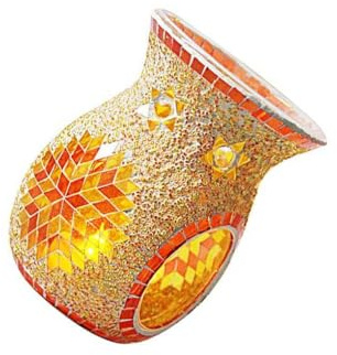 Zambuph Bruciatore di cera aromatica Bruciatore di olio vetro luminoso Aromaterapia Scaldacera leggero Diffusore profumo Supporto per fusione per arredamento, Arancia