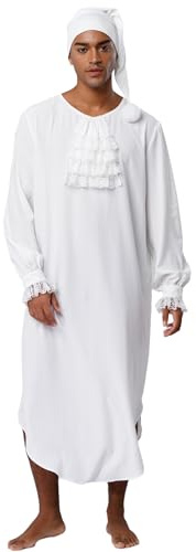 Loodgao Camicia da Notte A Maniche Lunghe Uomo Vestaglia Pigiama Maglietta Accappatoio Abbigliamento da Notte Avorio L