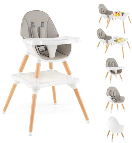 GOPLUS 6 in 1 Hochstuhl Baby, Kinderstuhl mit abnehmbares Bausteintisch, Babyhochstuhl mit verstellbar Doppeltablett, Kombihochstuhl, Essstuhl, Lerntisch, Kinderhochstuhl für 6-36 Monate (Grau)