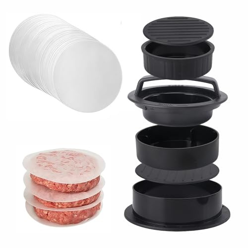 HXHWKEN Presse à Hamburger Professionnel 3 en 1 Antiadhésive Presse à Burger avec 100 Feuilles de Papier Presse Burger pour Réaliser de Délicieux Hamburgers et Sandwichs