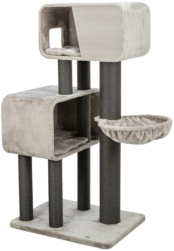 TRIXIE Katzen-Kratzbaum XXL Rafael, mit Höhle – 156 cm, grau | Robuste Sisal-Kratzflächen und weiche Polster – bietet Kratzspaß, Spiel und entspannten Rückzug für Katzen