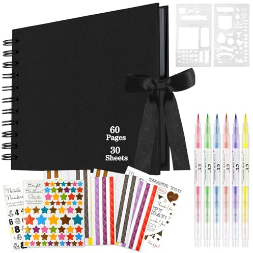Álbum de fotos para personalizar A5, 15x21.5 cm, álbum de fotos para personalizar con 60 páginas negras (30 hojas), set de álbum de fotos DIY para pegar, álbum de fotos, álbum de recortes para bebé
