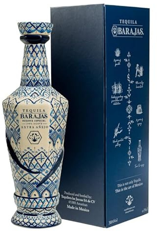Barajas Extra Anejo Tequila, Premium Mexican Spirits, Decorative Blue and White Ceramic Bottle, Reserve Special Edition