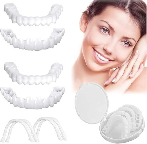 2 Pares Dientes de Carillas Cosméticos, Reutilizable Cómoda Dientes Temporales de Superior e Inferior para Hombre Mujer Blanqueamiento Dental Cubrir Los Dientes Defectuosos