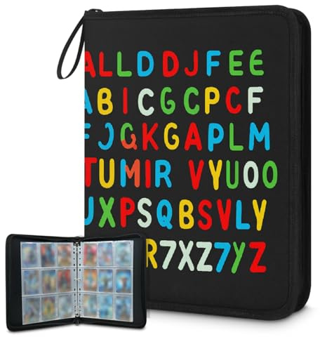 Carpeta de tarjetas coleccionables con 9 bolsillos, colorido del alfabeto, carpeta para tarjetas educativas, álbum de tarjetas con fundas extraíbles, impermeable, con cremallera, capacidad para 50
