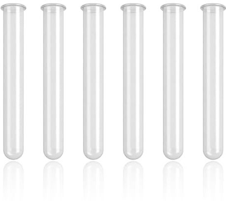 6PCS Reagenzgläser, aus Stabilem Acrylkunststoff, Hochtransparent, 20 mm Ø, 15 cm Lang, mit Ausgestelltem Rand und Rundboden für kreative Dekorationen und DIY-Projekte