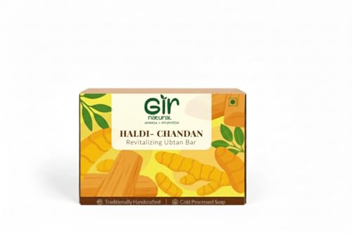 Haldi Chandan Ayurvedic Herbal Soap, Cold-Pressed, Skin Brightening, Tan Removal, Revitalizing Ubtan Bar, 100gm
