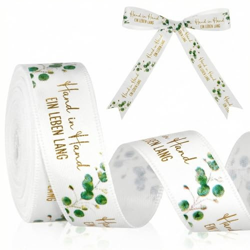 Xinnun Hochzeit Schleifenband 4,5 m x 15 mm | Hochzeitsdeko, Deko Geschenkband, Brautsträuße und Einladungen, DIY, Goldfolie, Hand in Hand